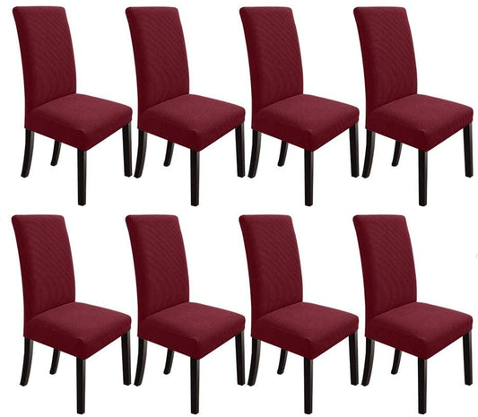 Stretch Jacquard Dining Chair Covers Set of 2/4/6/8, burgundy
