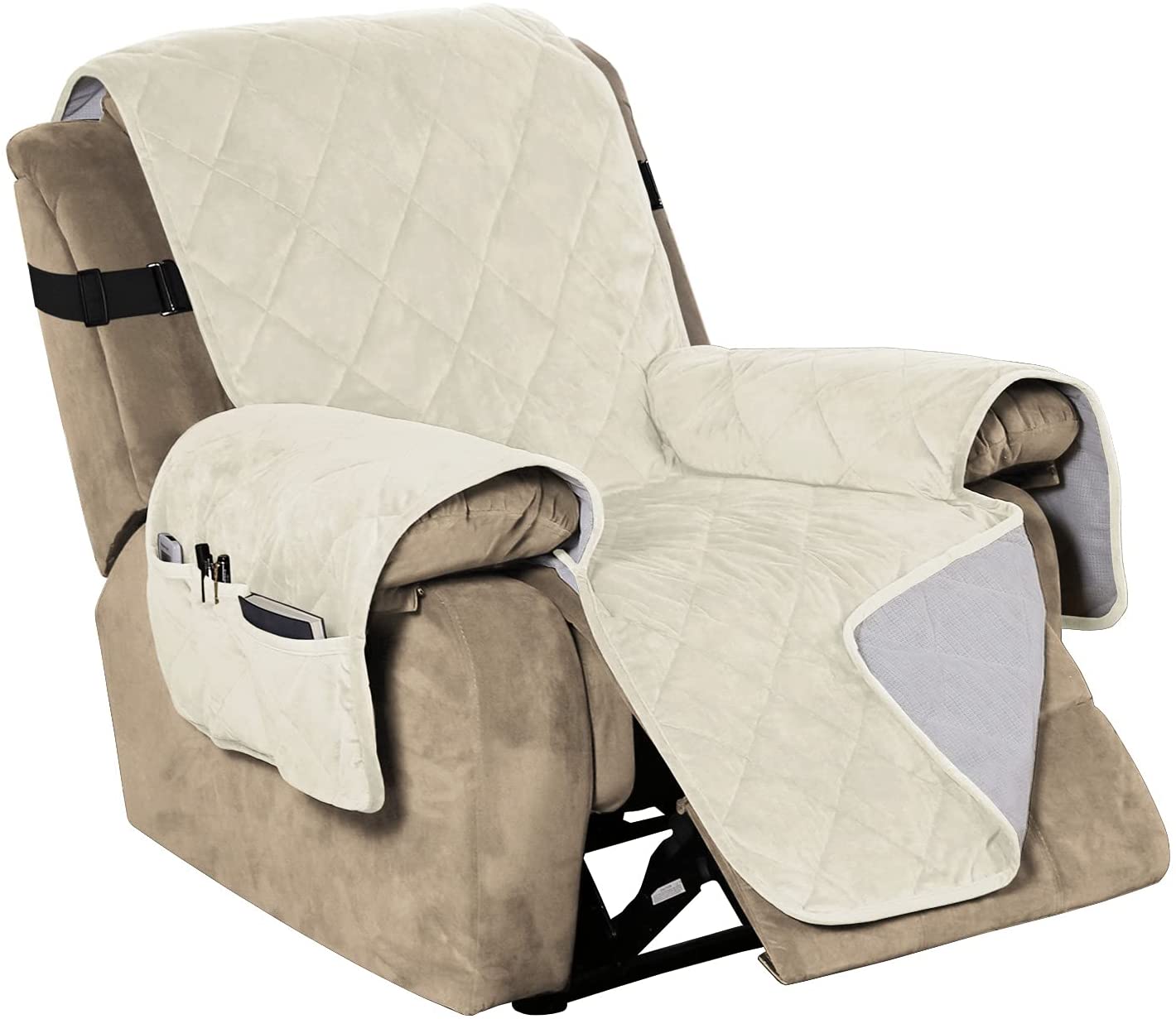 Recliner Covers Velvet Slip Resistant Recliner Sofa Slipcover Seat  Couch Furniture Protector with Elastic Straps Recliner Cover - Ivory