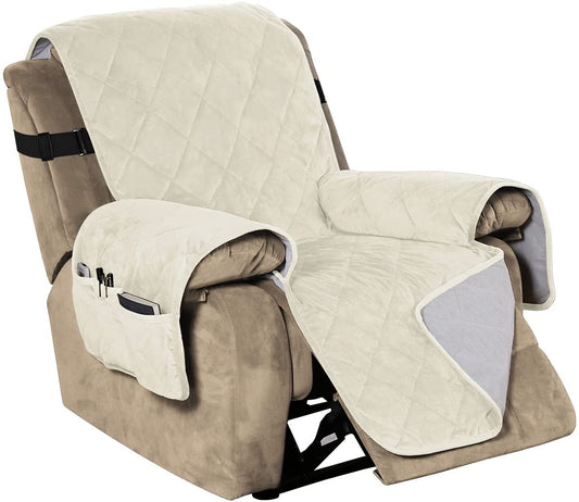 Recliner Covers Velvet Slip Resistant Recliner Sofa Slipcover Seat  Couch Furniture Protector with Elastic Straps Recliner Cover - Ivory