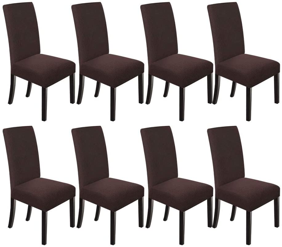 Stretch Jacquard Dining Chair Covers Set of 2/4/6/8, brown
