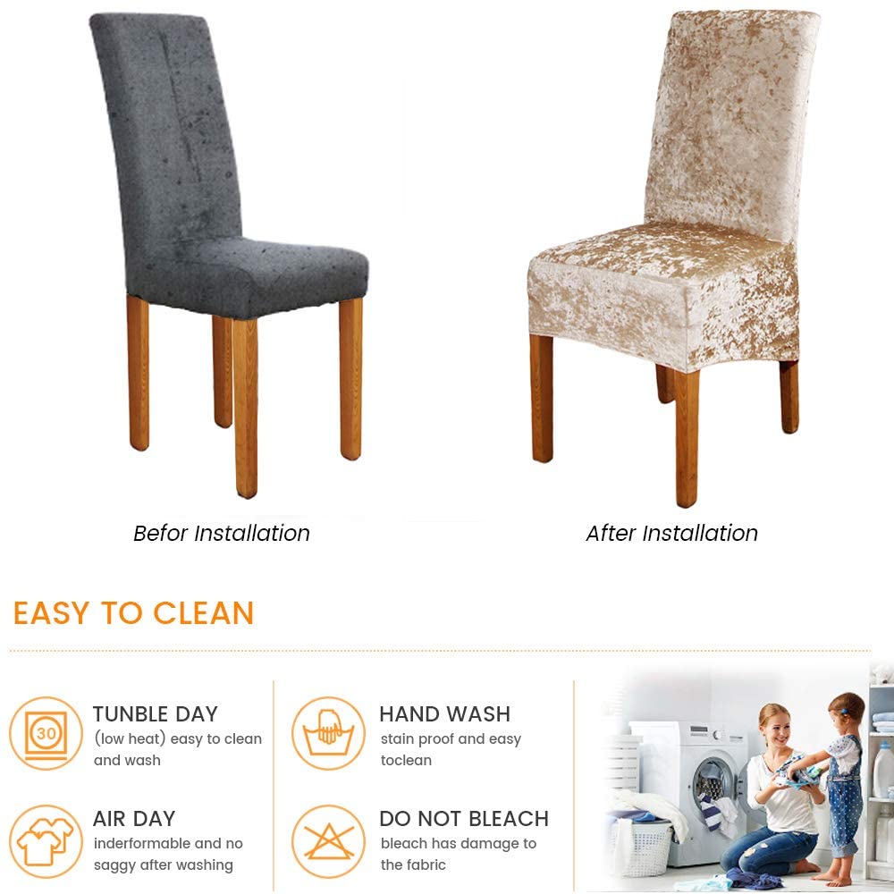 Stretch Chair Slipcover Crushed Velvet Covers 2/4/6/8 PCS, Gold