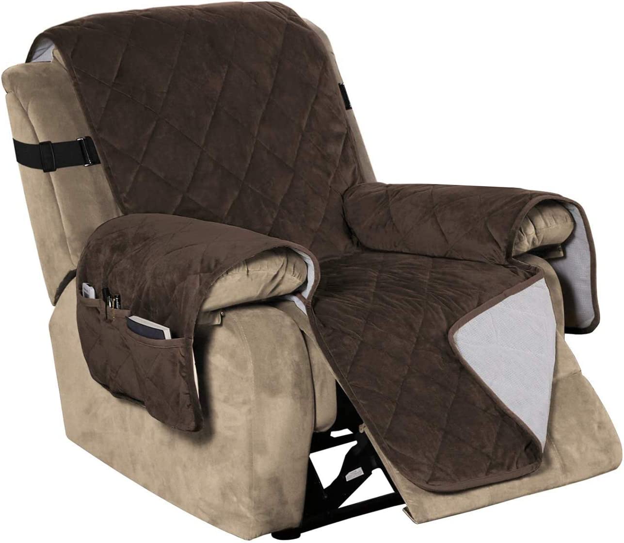 Recliner Covers Velvet Slip Resistant Recliner Sofa Slipcover Seat  Couch Furniture Protector with Elastic Straps Recliner Cover - Brown