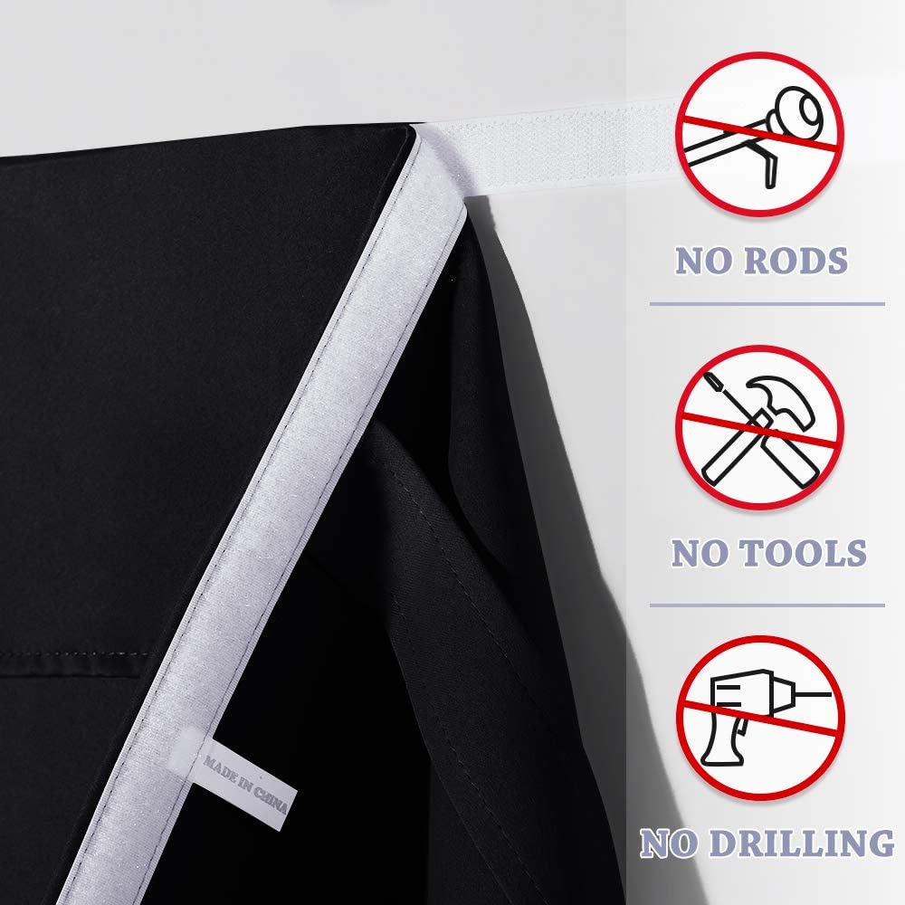 2x Blackout Door Curtain - Privacy Thermal Insulated Door Window Curtains for Patio French Door Front Door Sidelight Curtain Tie up Shade, Black