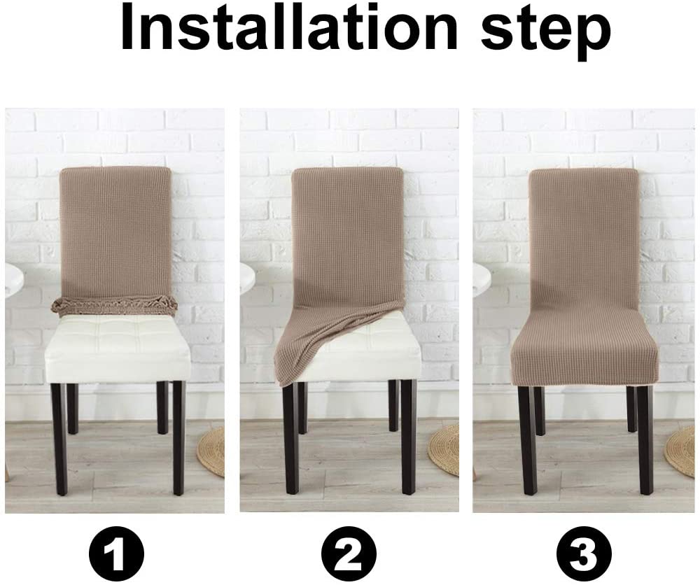 Stretch Jacquard Dining Chair Covers Set of 2/4/6/8, Khaki