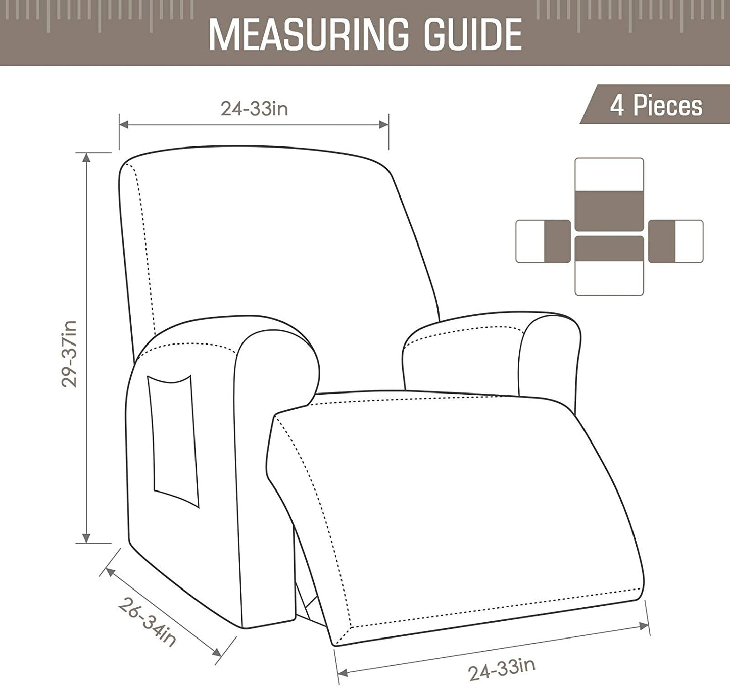 Recliner Sofa Covers Stretch for 1/2/3 Seats Jacquard Pattern Furniture Protector, Light Grey