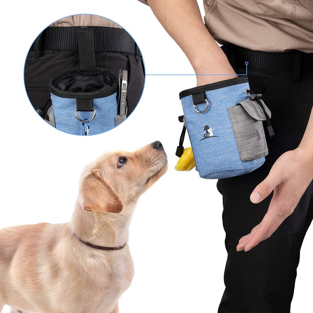 Dog Treat Pouch Dog Treat Bag with Dog Bowl for Training Small to Large Dogs Animal Walking Snack Container Easily Carries Pet Toys & Kibble (Blue)