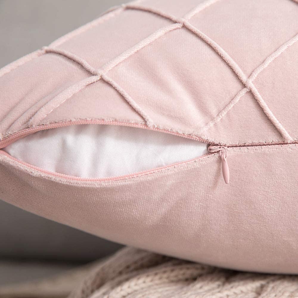 Velvet Throw Pillow Square Soft Couch Pillows Set of 2 (Inserts + Pillow Covers, Pink)