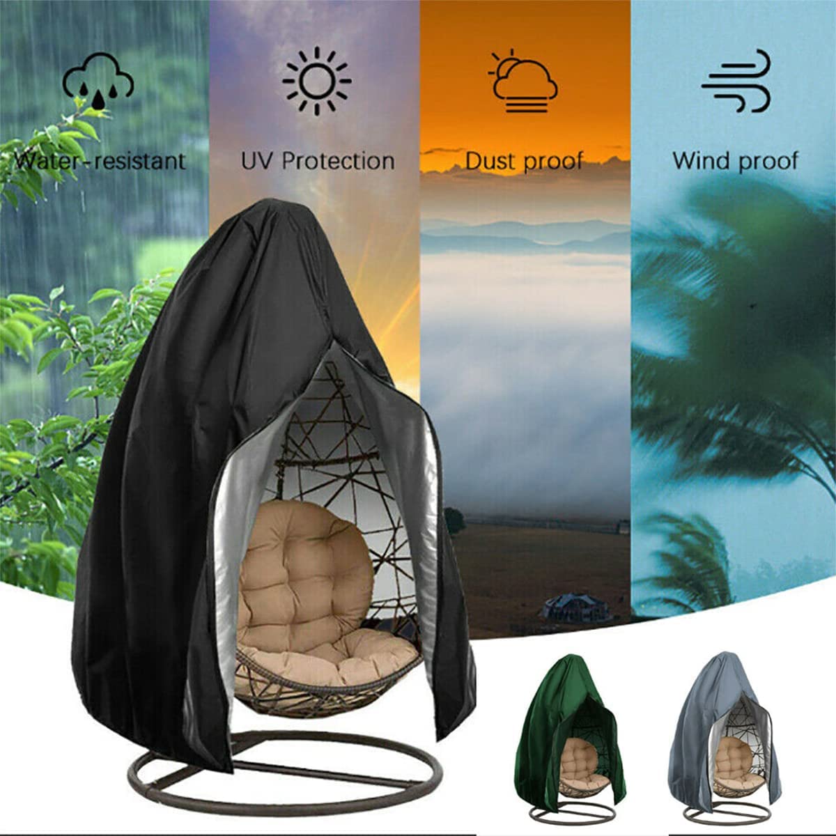 Hanging Chair Cover, Durable Waterproof Windproof UV Protection Suitable for Wicker Egg Swing Chair Patio Egg Chair and Most of Hanging Chair