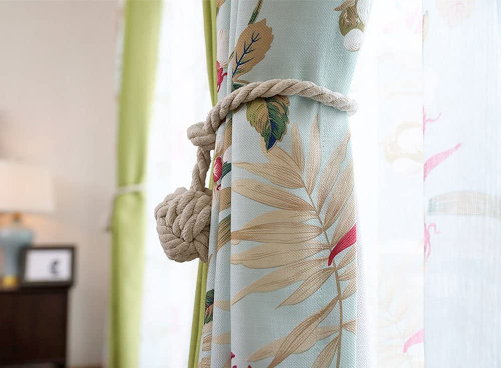 Curtain Tiebacks - 2/4 PCS Handmade Rural Decorative Curtain Holdbacks (Beige)