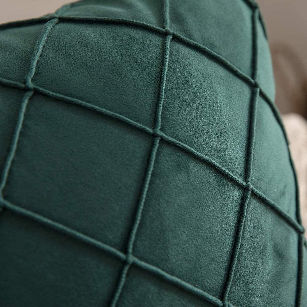 Velvet Throw Pillow Square Soft Couch Pillows Set of 2 (Inserts + Pillow Covers, Dark Green)