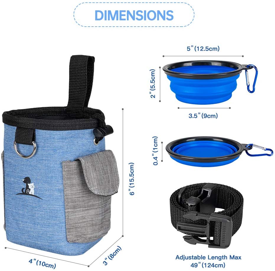 Dog Treat Pouch Dog Treat Bag with Dog Bowl for Training Small to Large Dogs Animal Walking Snack Container Easily Carries Pet Toys & Kibble (Blue)