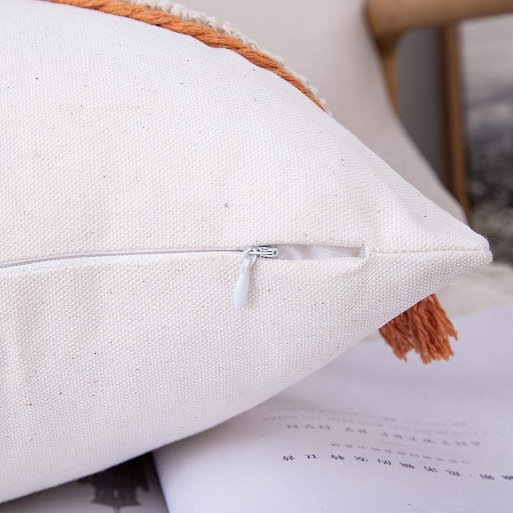 Tribal Boho Woven with Tassels Pillow Square Soft Couch Pillows Set of 2 (Inserts + Pillow Covers, Orange)