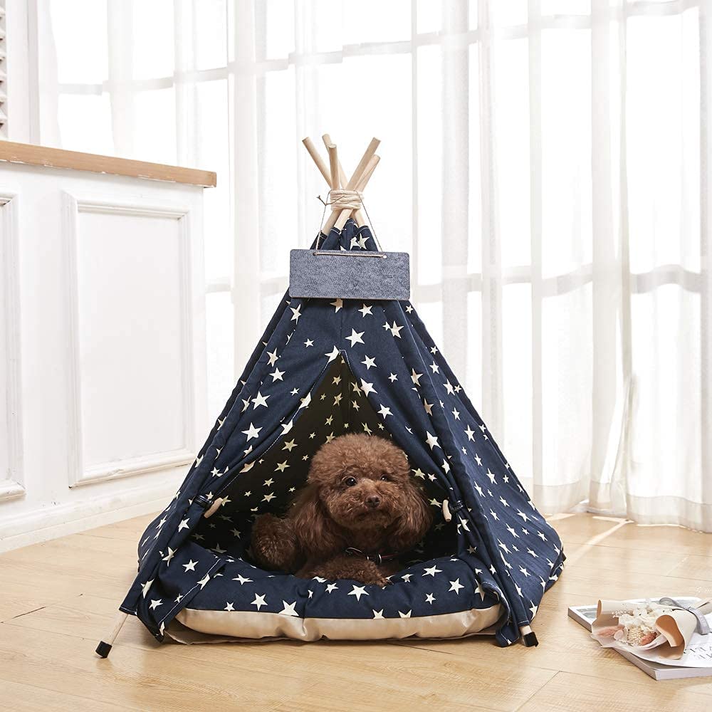 Pet Teepee Dog & Cat Bed - Portable Dog Tents & Pet Houses with Thick Cushion & Blackboard