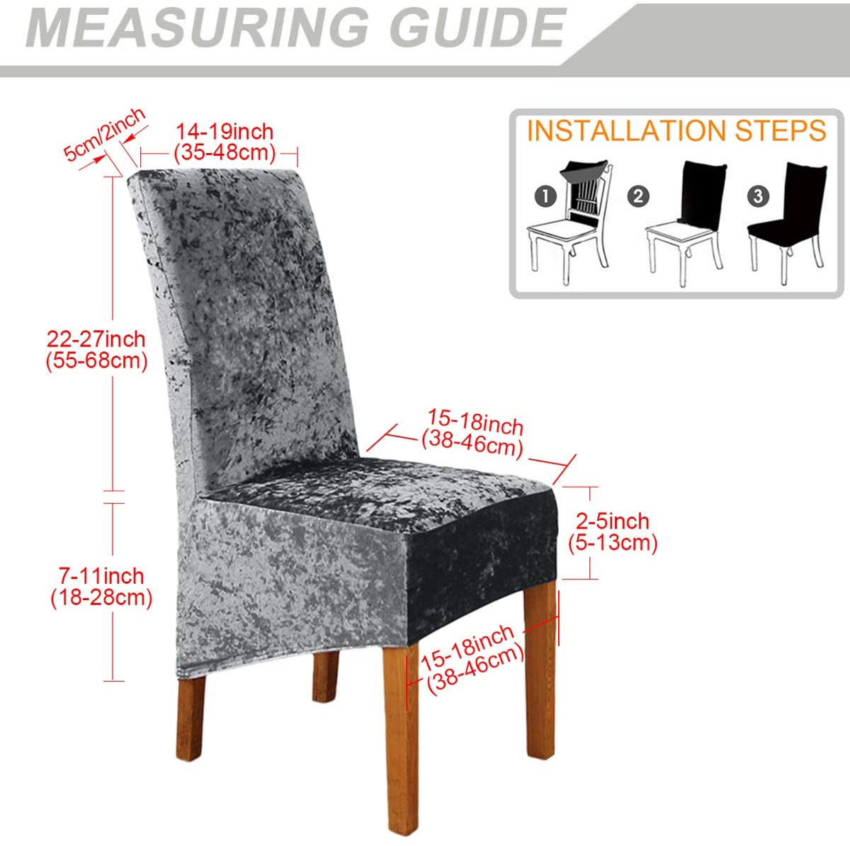 Stretch Chair Slipcover Crushed Velvet Covers 2/4/6/8 PCS, Grey