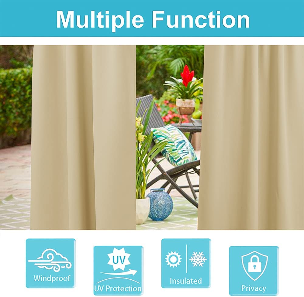Outdoor curtains for patio - waterproof & sunlight insulated garden curtains, beige