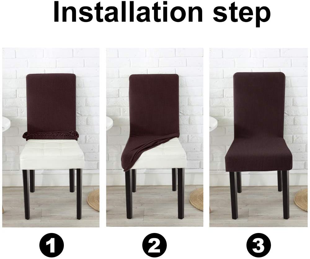 Stretch Jacquard Dining Chair Covers Set of 2/4/6/8, brown