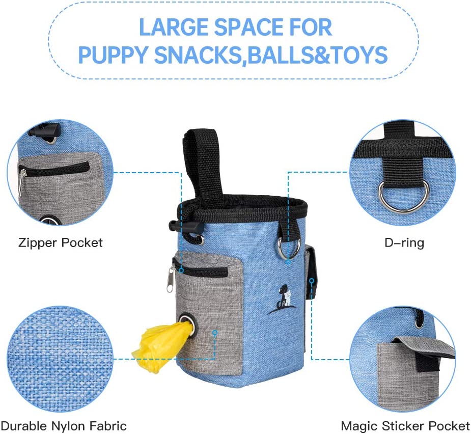 Dog Treat Pouch Dog Treat Bag with Dog Bowl for Training Small to Large Dogs Animal Walking Snack Container Easily Carries Pet Toys & Kibble (Blue)