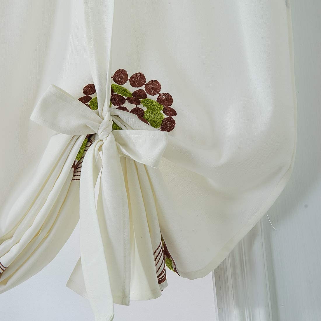1x Floral Embroidered Farmhouse Tie Up Shade Curtain for Small Window Rod Pocket
