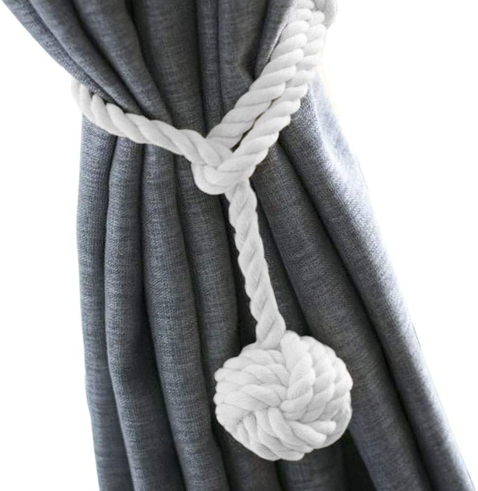 Curtain Tiebacks - 2/4 PCS Handmade Rural Decorative Curtain Holdbacks (White)