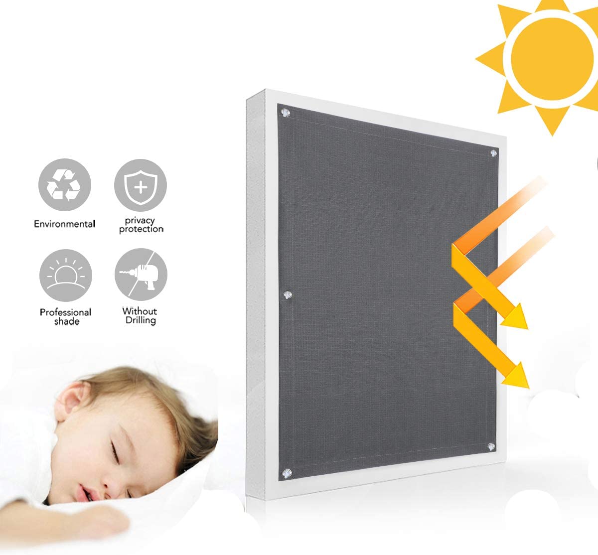 2x Blackout Blind Shade with Suction Cups Temporary Portable Window Cover for Travel Baby Nursery Bedroom Car RV Thermal Insulated 100% Blackout Darkening Curtain(Grey)