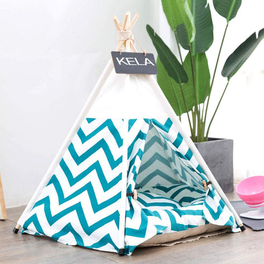 Pet Teepee with Cushion for Dogs and Cats Puppies House with Bed Pet Tent Bed Indoor Outdoor, Off White