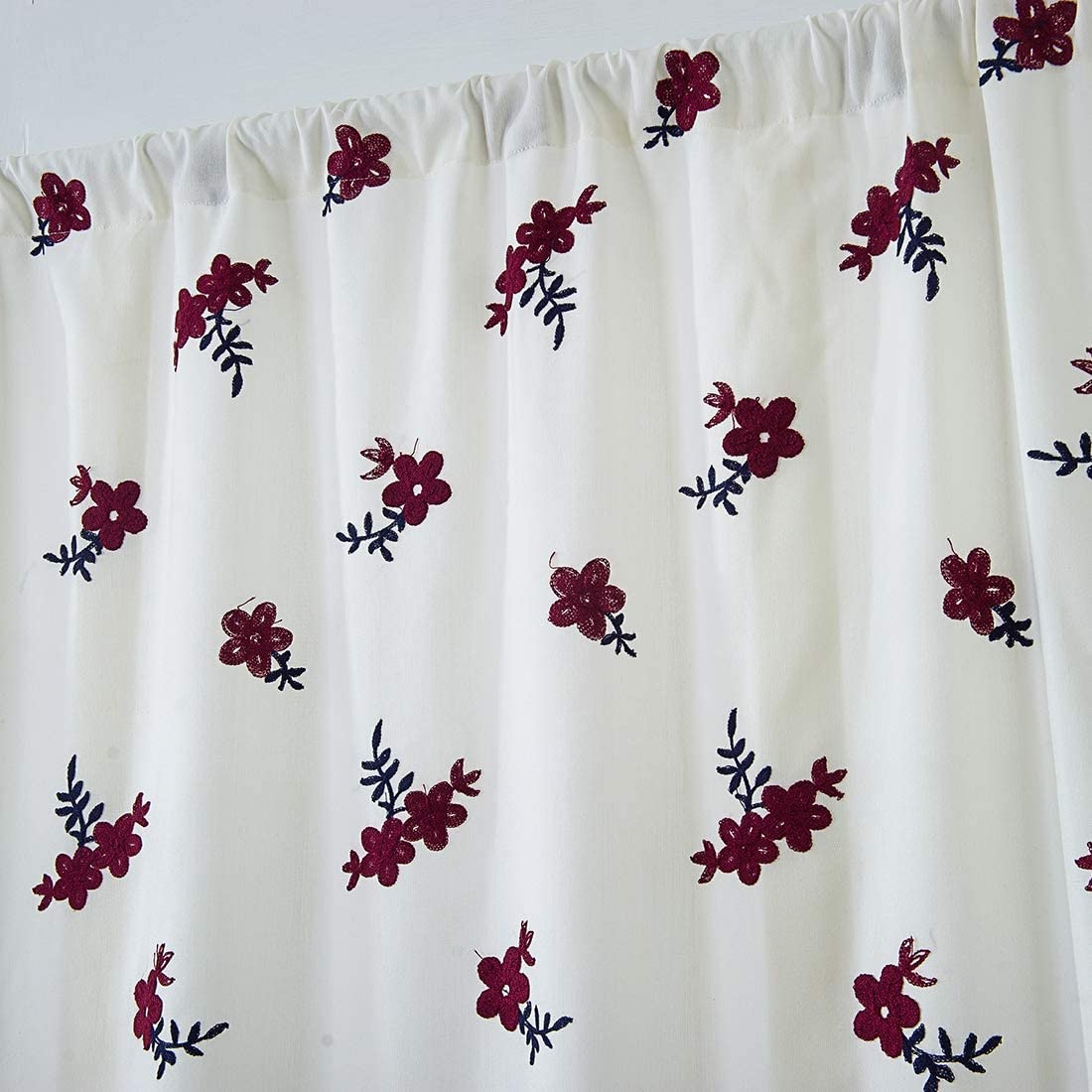 Embroidered Farmhouse Tie Up Shade Curtain for Small Window Rod Pocket 1 Piece, Red Floral