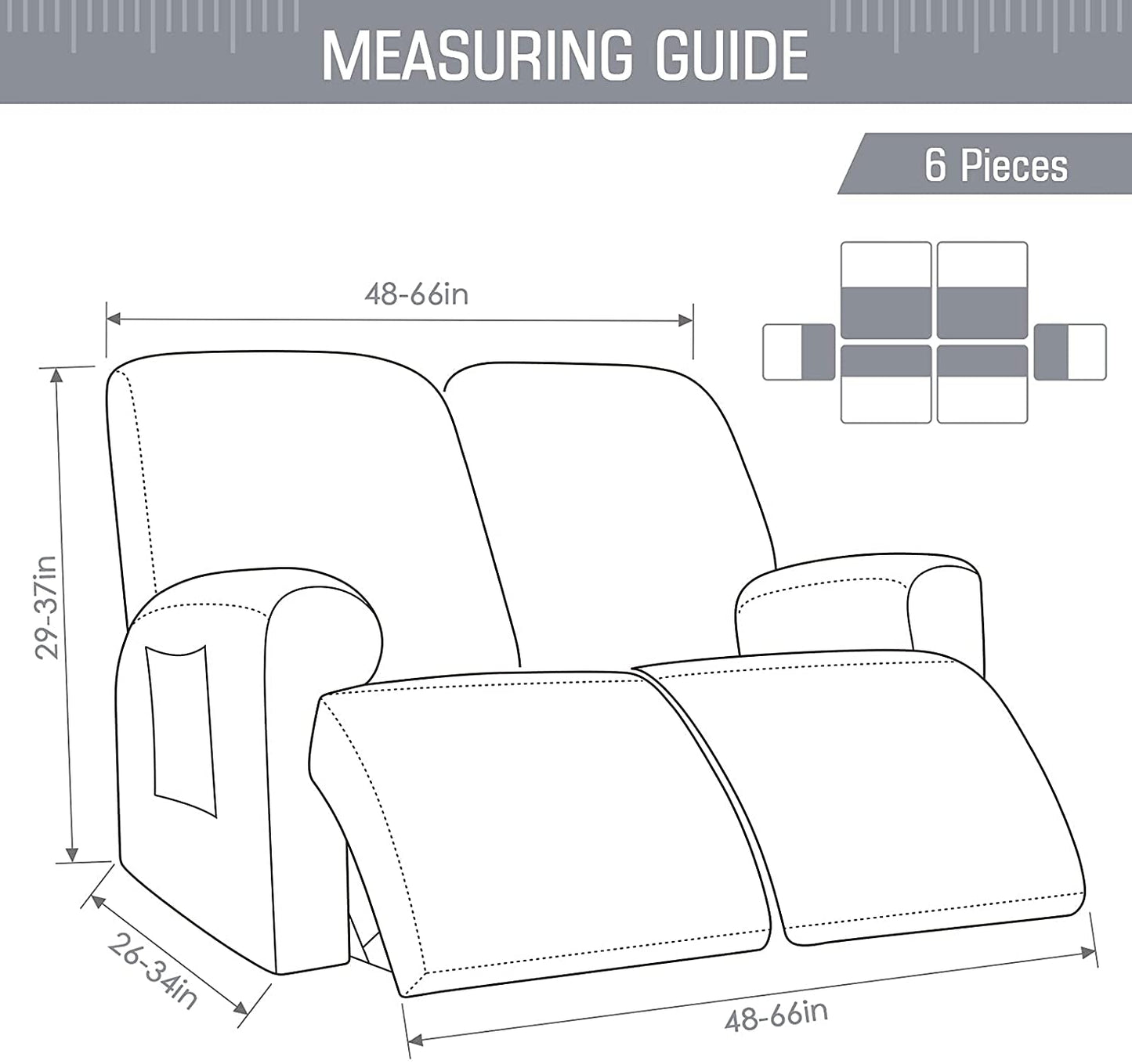 Recliner Sofa Covers Stretch for 1/2/3 Seats Jacquard Pattern Furniture Protector, Light Grey