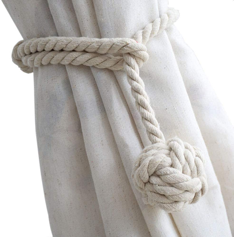 Curtain Tiebacks - 2/4 PCS Handmade Rural Decorative Curtain Holdbacks (Beige)