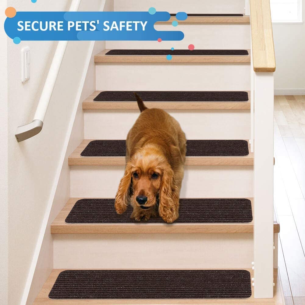 Stair Treads Carpet Non-Slip Indoor Stair Runners for Wooden Steps, Stair Rugs for Kids and Dogs, Set of 15, 8" X 30", Brown