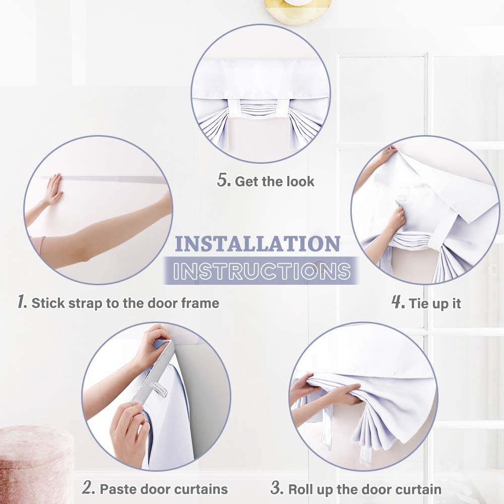2x Blackout Door Curtain - Privacy Thermal Insulated Door Window Curtains for Patio French Door Front Door Sidelight Curtain Tie up Shade, White