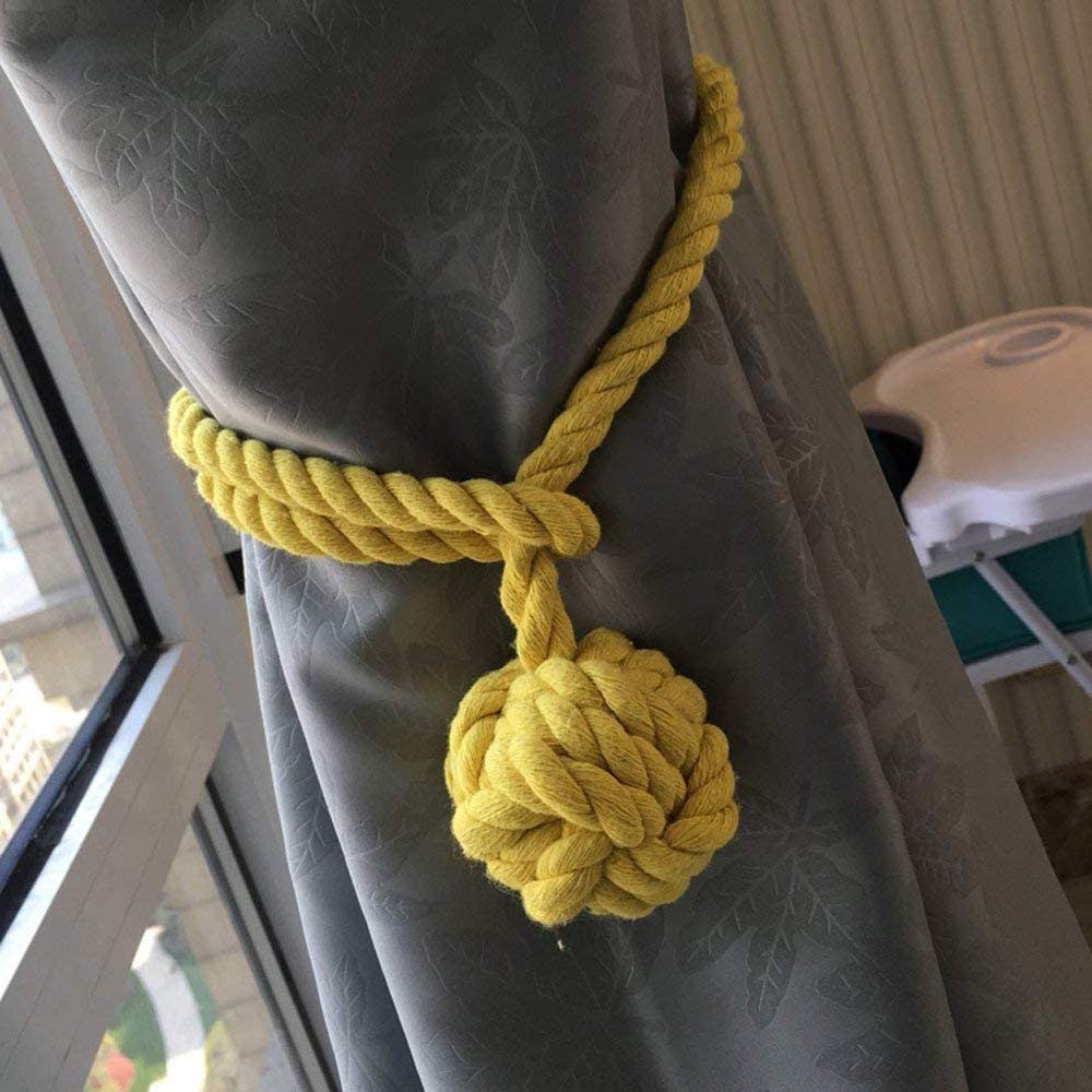 Curtain Tiebacks - 2/4 PCS Handmade Rural Decorative Curtain Holdbacks (Yellow)