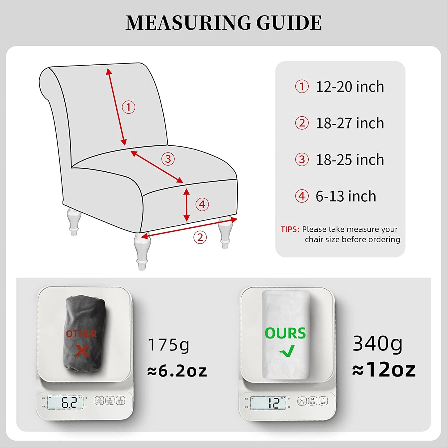 Armless Velvet Accent Chair Slipcover High Stretch Chair Covers with Elastic Bottom Removable Chair Slipcover Without Arms for Living Room Hotel, White