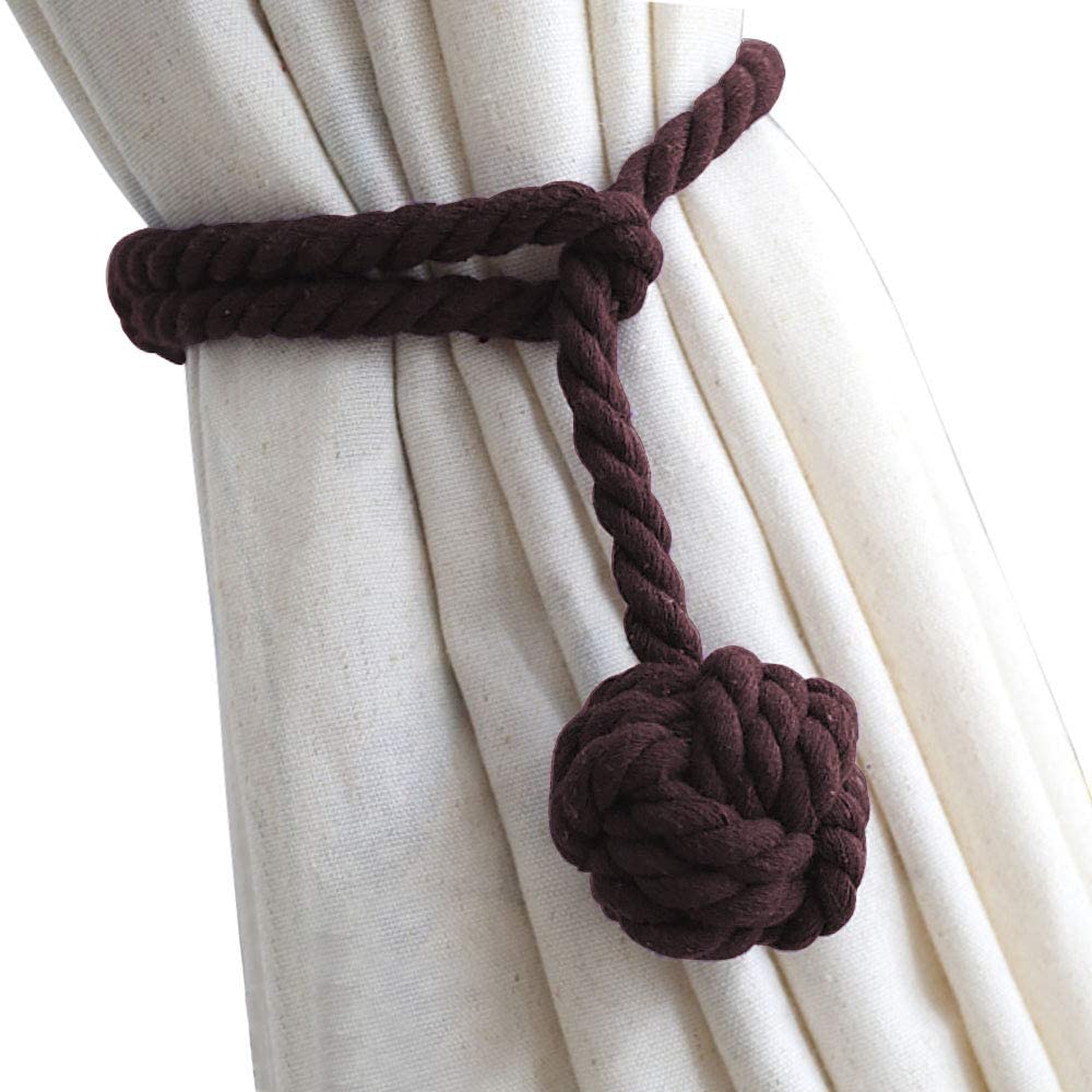 Curtain Tiebacks - 2/4 PCS Handmade Rural Decorative Curtain Holdbacks (Drak Coffee)