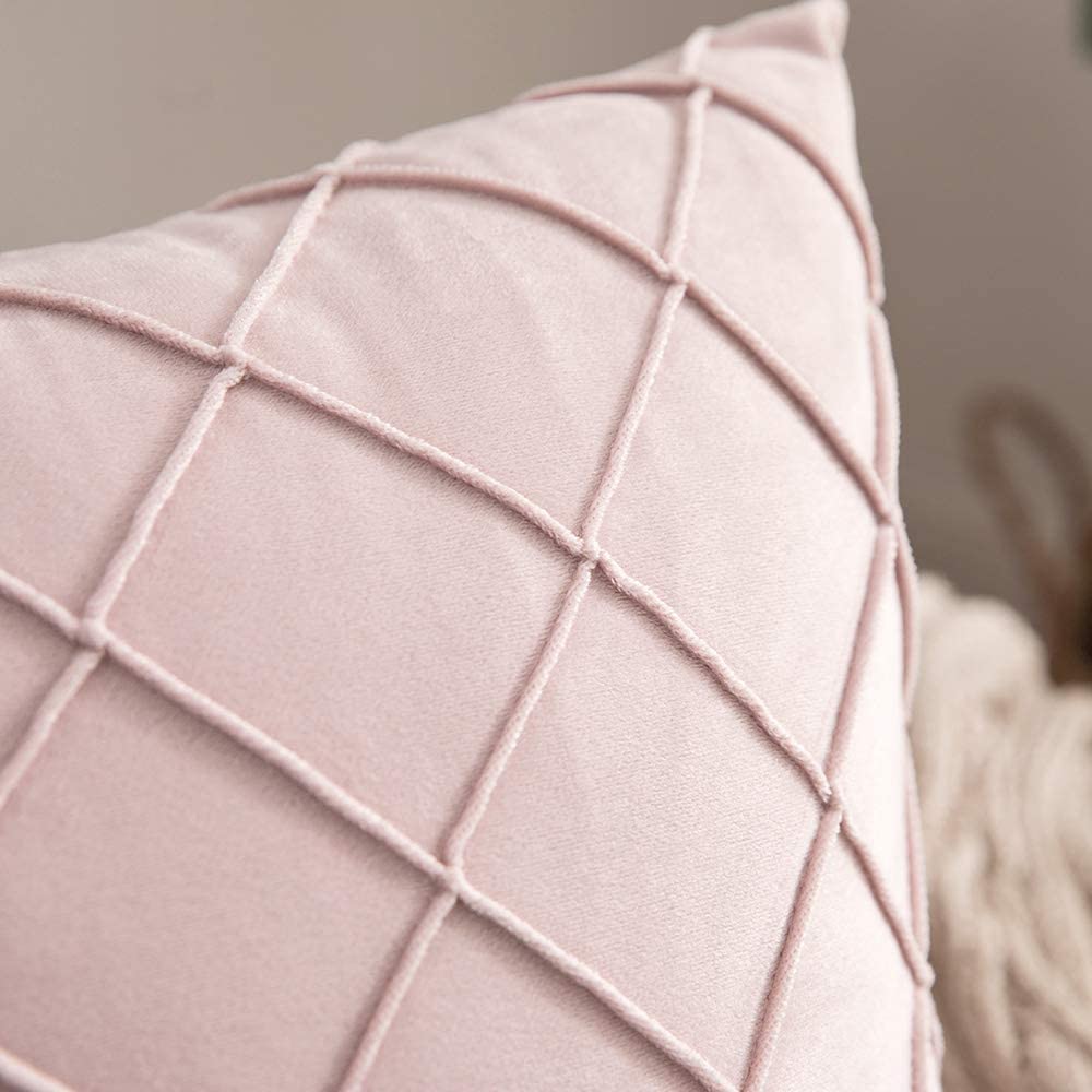 Velvet Throw Pillow Square Soft Couch Pillows Set of 2 (Inserts + Pillow Covers, Pink)
