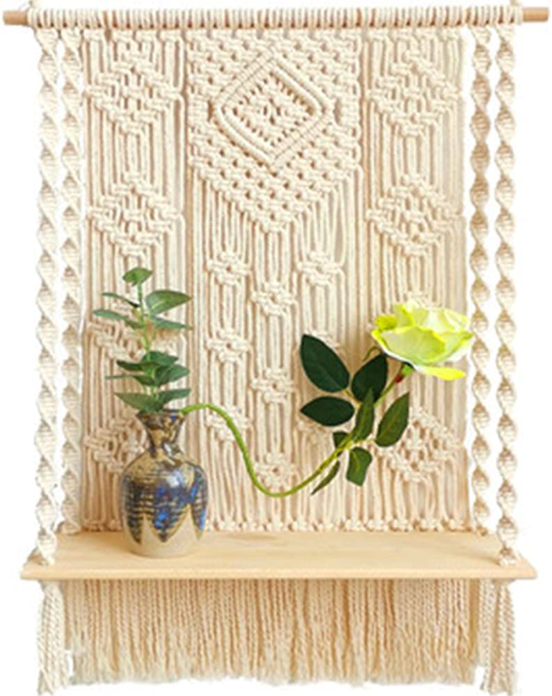 Wall Hanging Decor, Geometric Woven Tapestry Rack,Chic Cotton Handmade Bohemian Art with Long Tasse