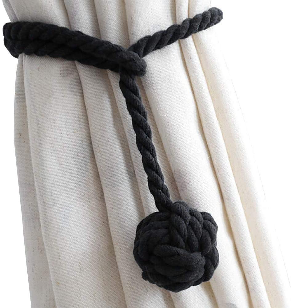 Curtain Tiebacks - 2/4 PCS Handmade Rural Decorative Curtain Holdbacks (Black)