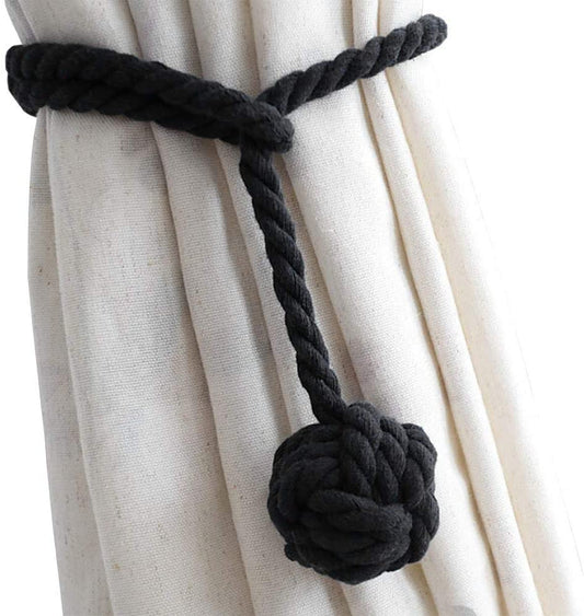 Curtain Tiebacks - 2/4 PCS Handmade Rural Decorative Curtain Holdbacks (Black)