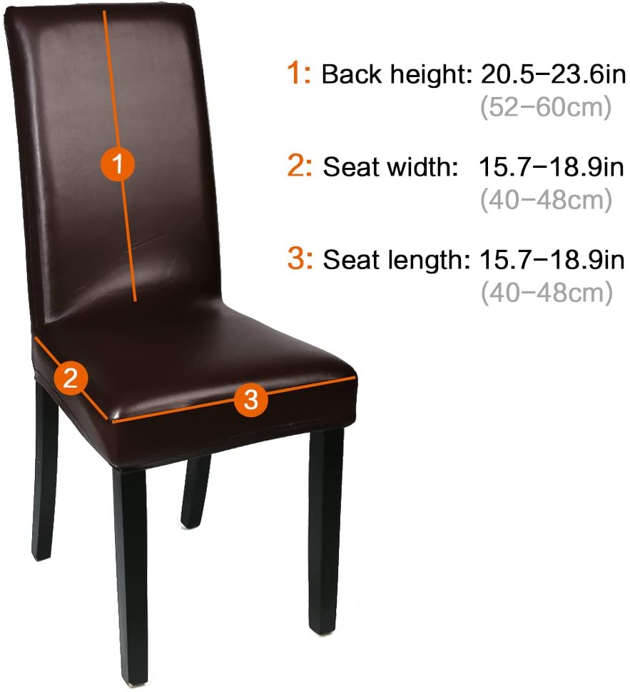 Dining Chair Covers, Solid Pu Leather Waterproof and Oilproof Stretch Slipcover, 2/4/6/8, Brown