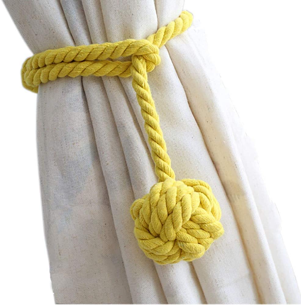 Curtain Tiebacks - 2/4 PCS Handmade Rural Decorative Curtain Holdbacks (Yellow)