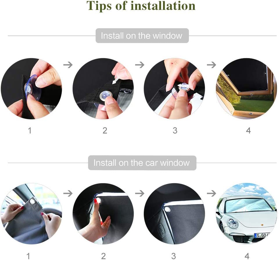 2x Blackout Blind Shade with Suction Cups Temporary Portable Window Cover for Travel Baby Nursery Bedroom Car RV Thermal Insulated 100% Blackout Darkening Curtain(Black)