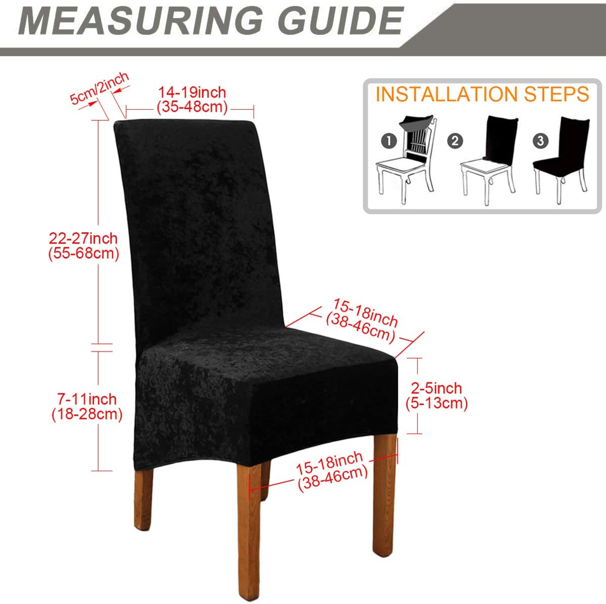 Stretch Chair Slipcover Crushed Velvet Covers 2/4/6/8 PCS, Black