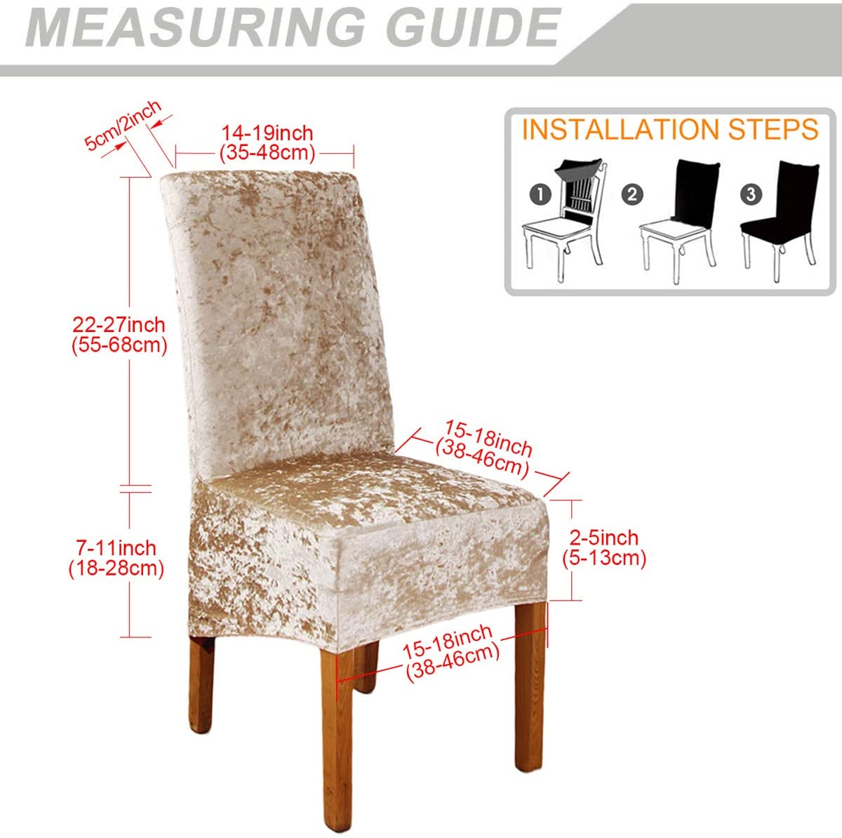 Stretch Chair Slipcover Crushed Velvet Covers 2/4/6/8 PCS, Gold