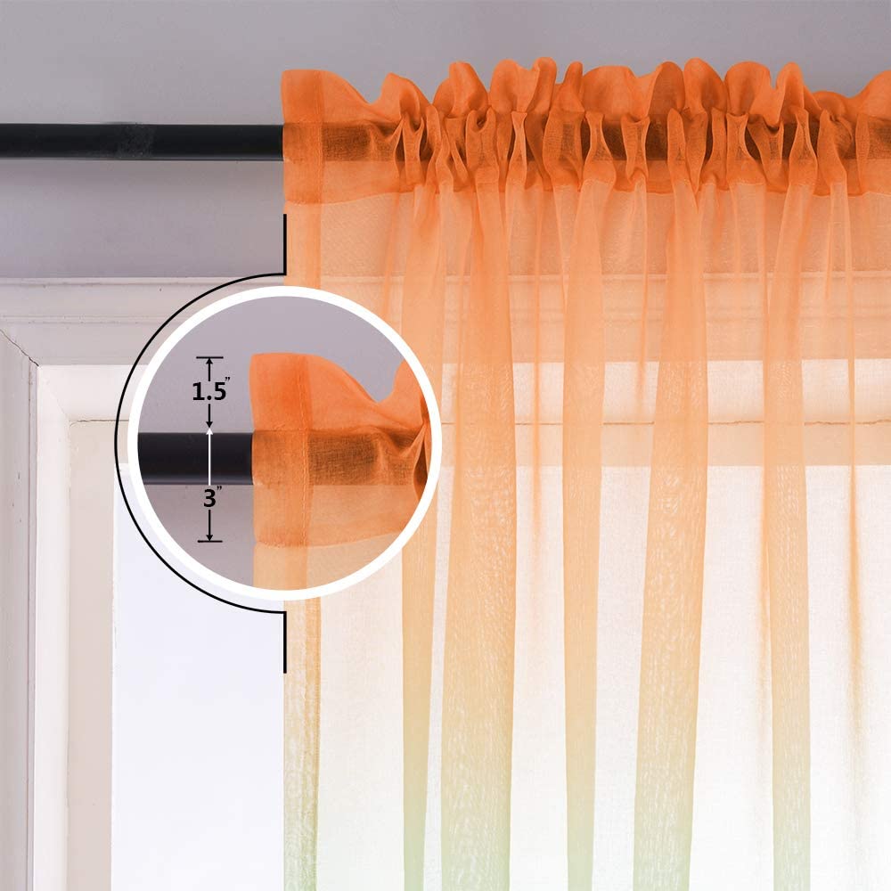 Ombre Sheer Curtains for Bedroom 2 Pieces Set Reversible Lemon Orange and Green
