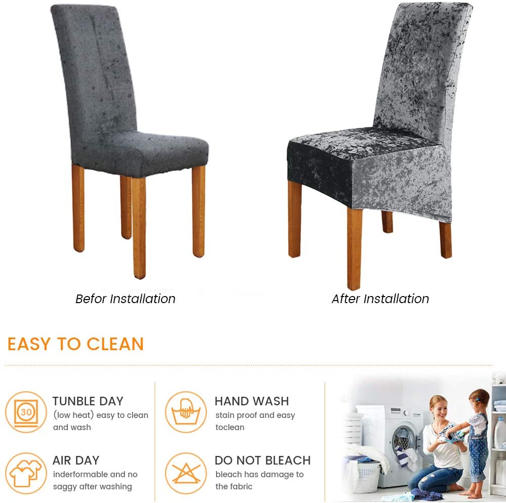Stretch Chair Slipcover Crushed Velvet Covers 2/4/6/8 PCS, Grey
