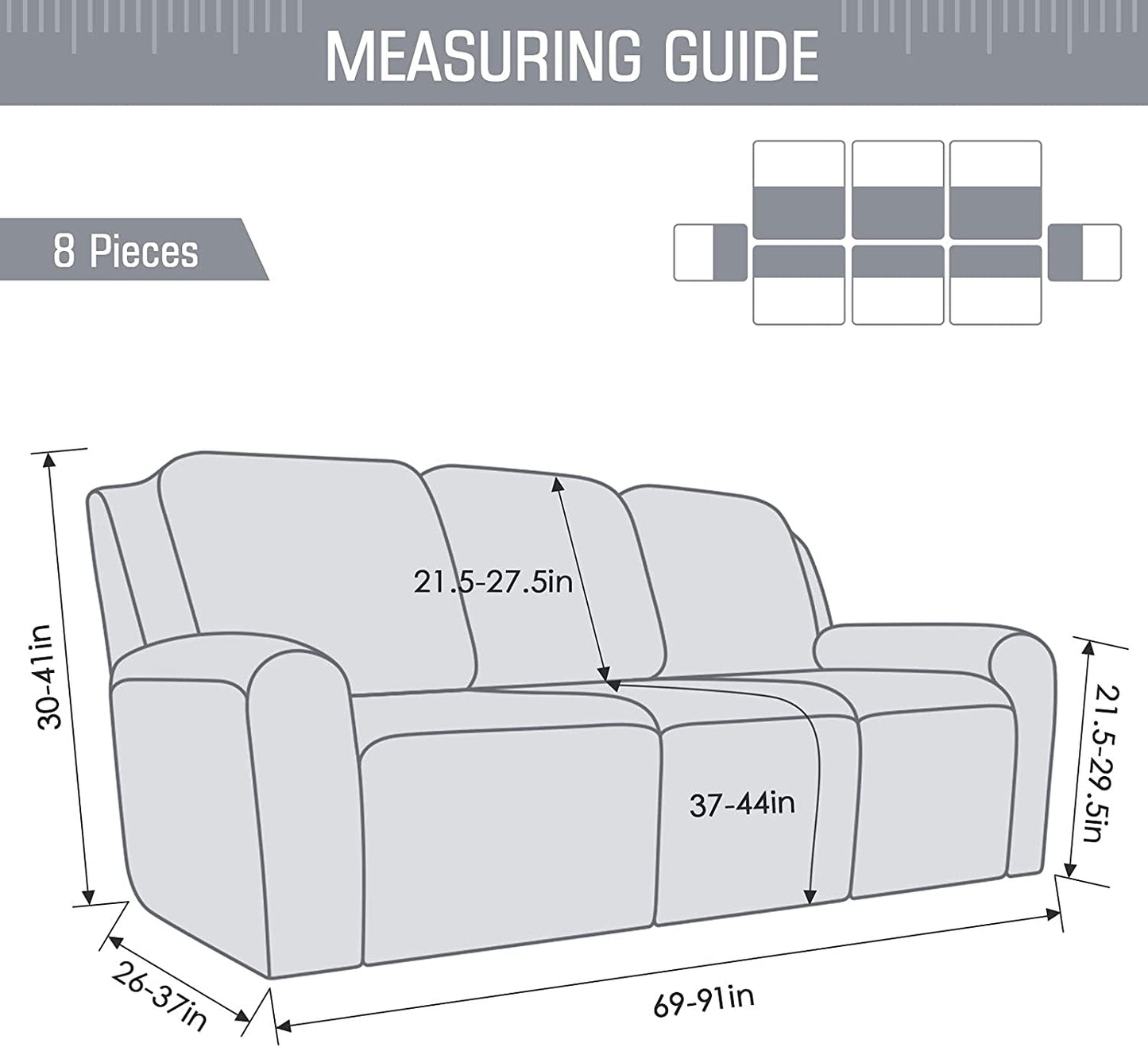 Recliner Sofa Covers Stretch for 1/2/3 Seats Jacquard Pattern Furniture Protector, Light Grey