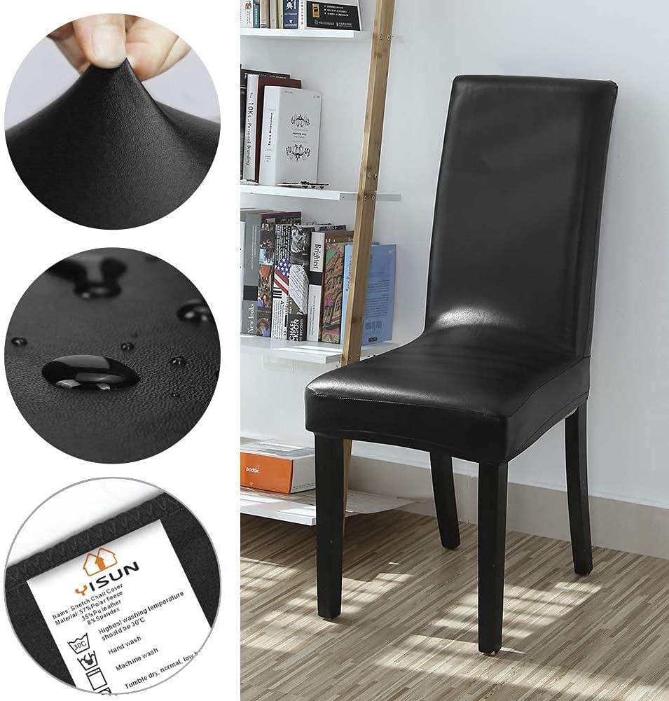 Dining Chair Covers, Solid Pu Leather Waterproof and Oilproof Stretch Slipcover, 2/4/6/8, Black