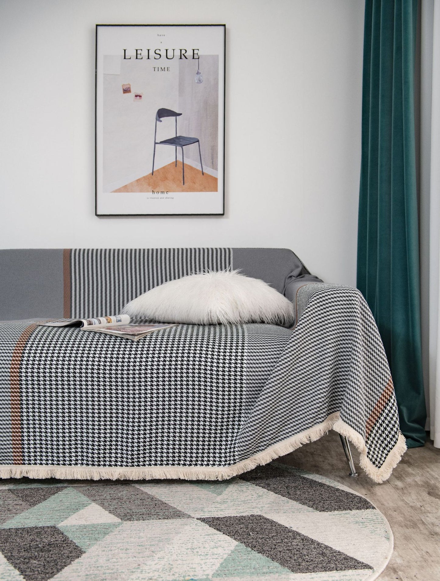 Couch Cover Houndstooth Print, Grey Slipcovers for Sofas Cover Chenille Couch Covers for 1/2/3 Cushion Couch Sofa Covers