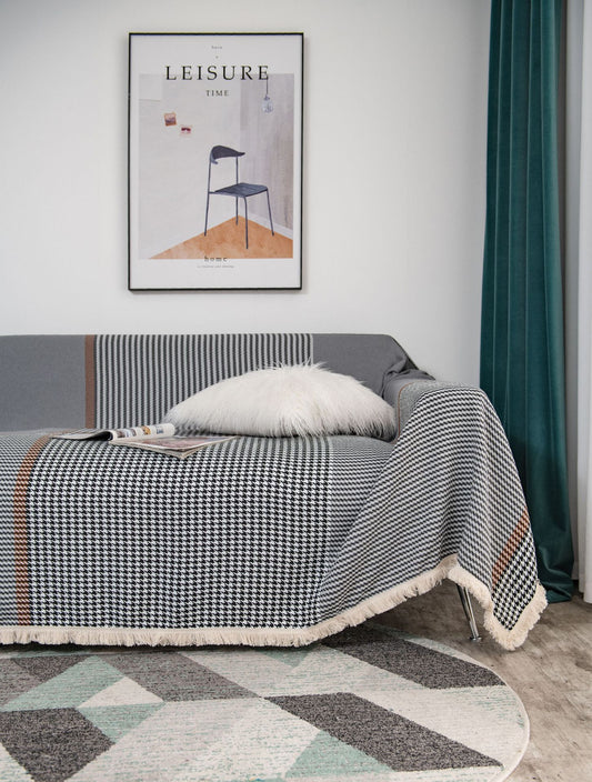 Couch Cover Houndstooth Print, Grey Slipcovers for Sofas Cover Chenille Couch Covers for 1/2/3 Cushion Couch Sofa Covers