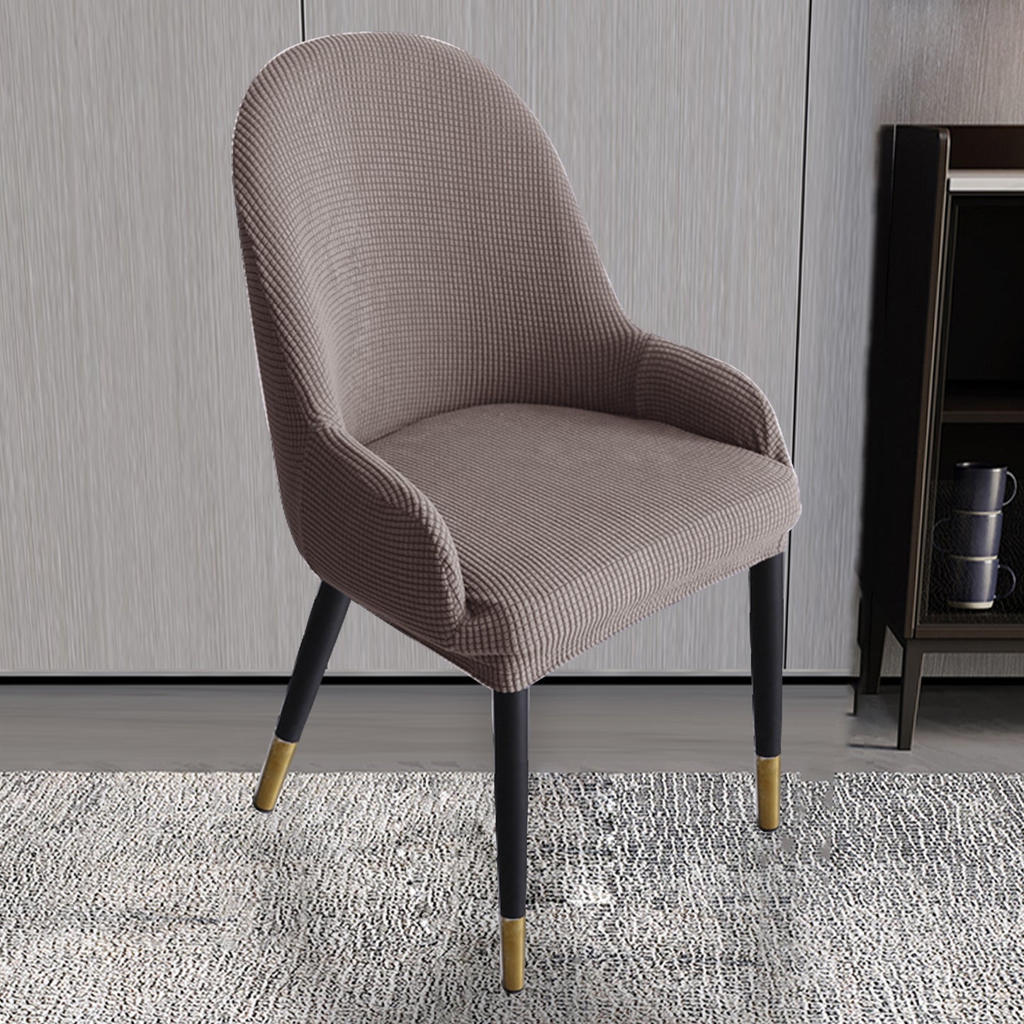 Dining Room Chair Pineapple Elastic Simple Semicircular Handrail Kitchen Chair Covers Protectors,Set of 2/4/6/8 (Taupe)