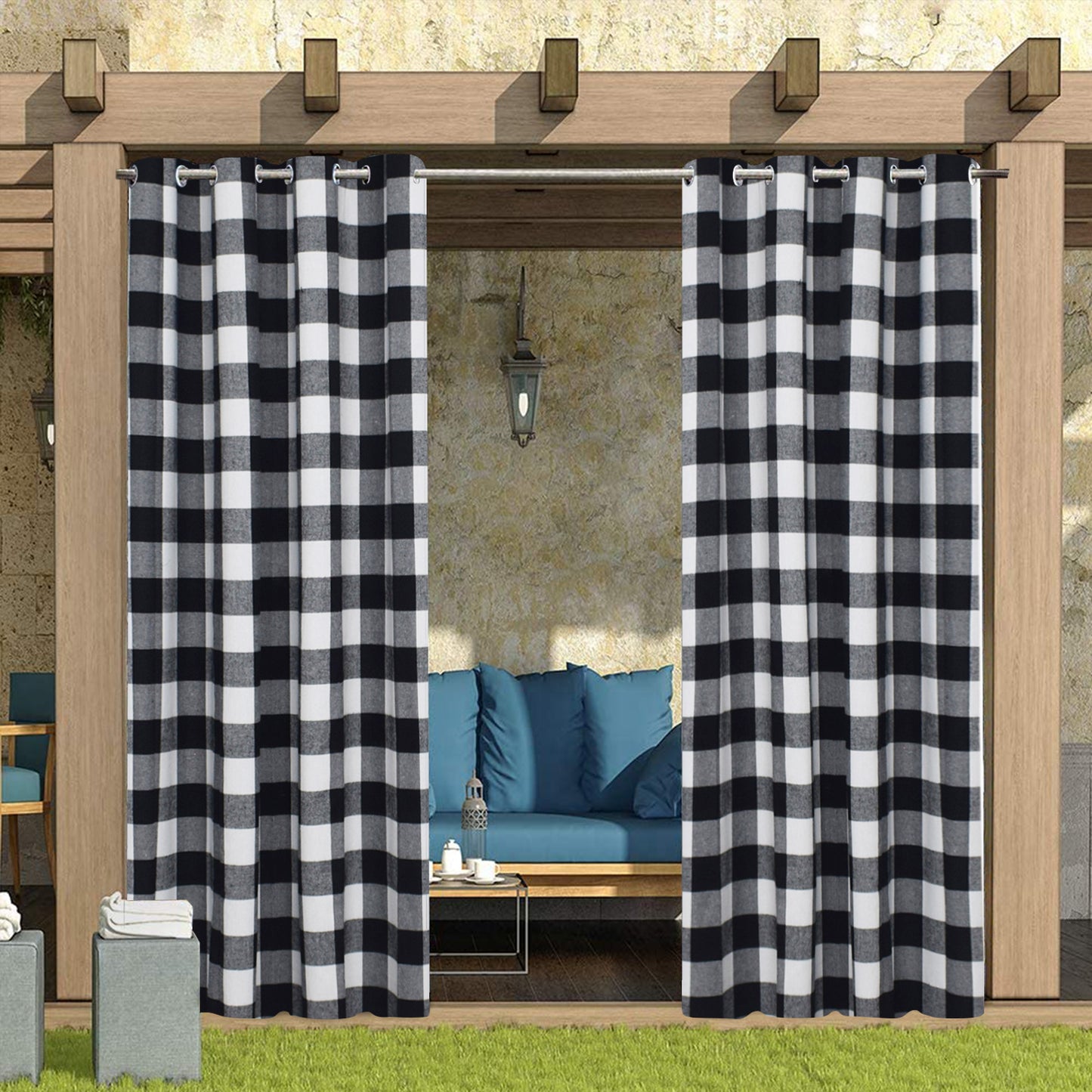 Outdoor Curtains for Patio Waterproof, Black and White